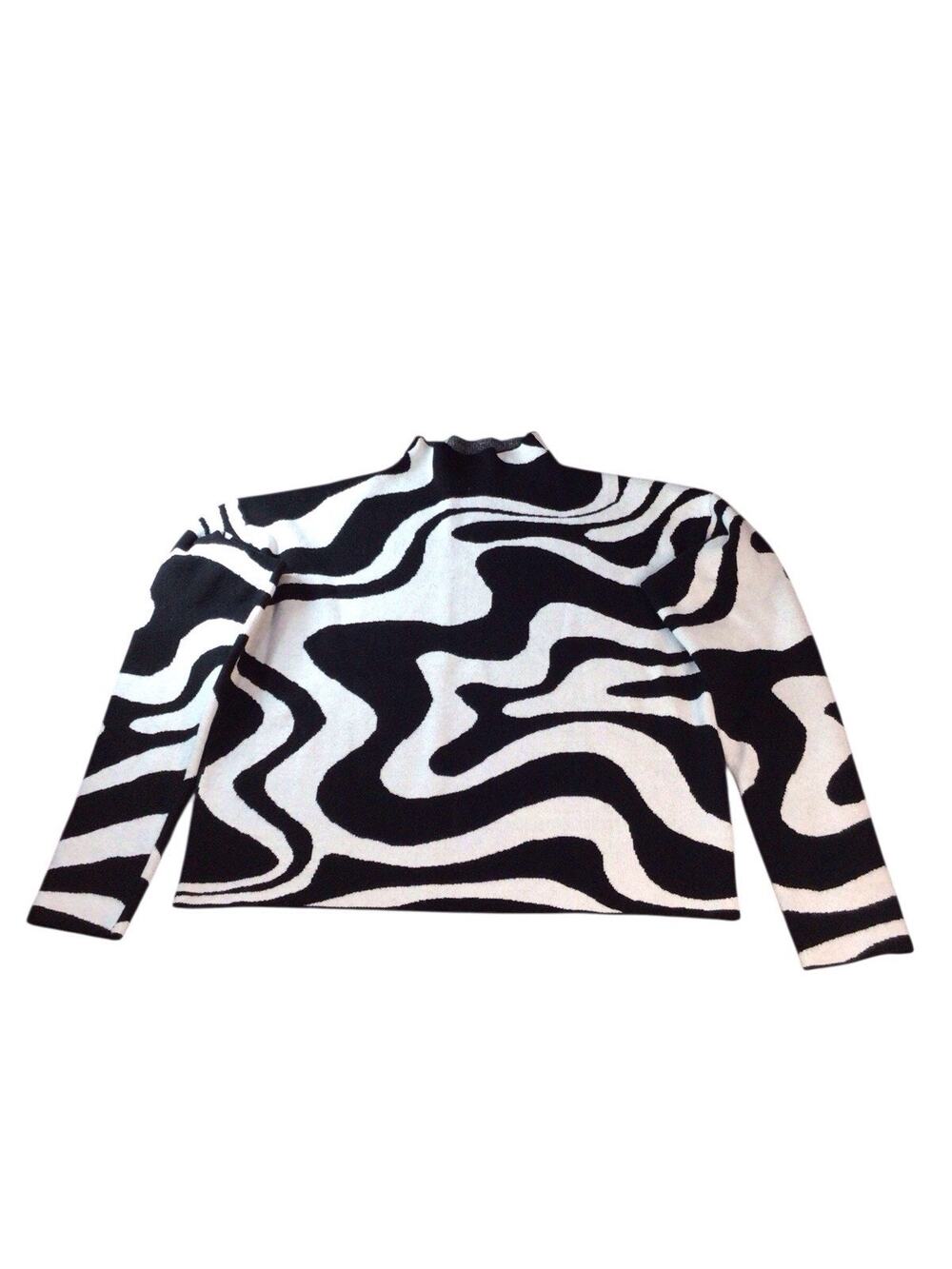 Christian Siriano Black White Mock Neck Abstract Sweater Women’s Size Small